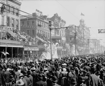Nueva Orleans, Luisiana, Día de Mardi Gras, el desfile rojo, c.1890-1910 de Detroit Publishing Co.
